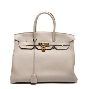 Hermes Hermès Birkin 35 Togo Asphalt Handbag, Beige, A Stamp, WS26493